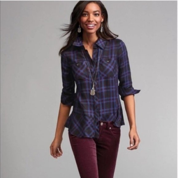CAbi Tops - CABI Moody Plaid Button Up Flowy Peplum Tunic Shirt/M.